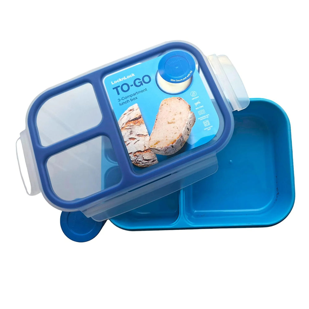 Lock n' Lock To-Go 3-Compartment Lunch Box 980ml – Blue