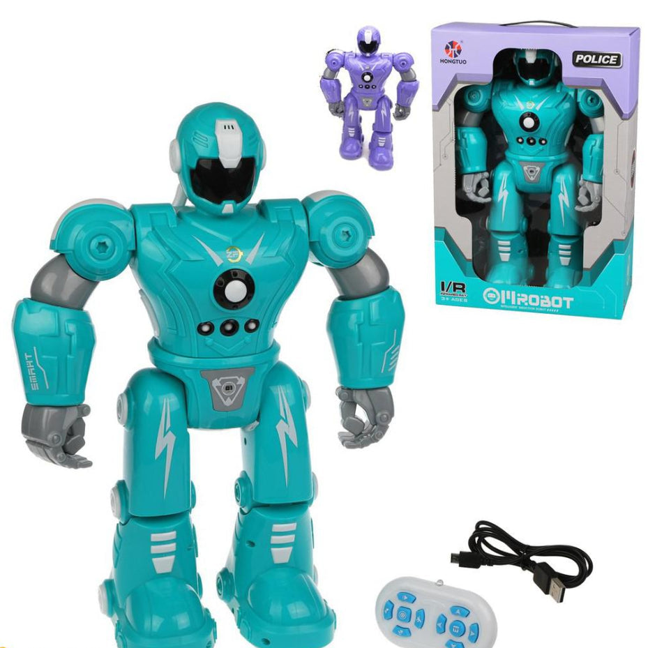 Police Robot Model - Aqua Blue (Sound and Light) - Toys - Hongtuo