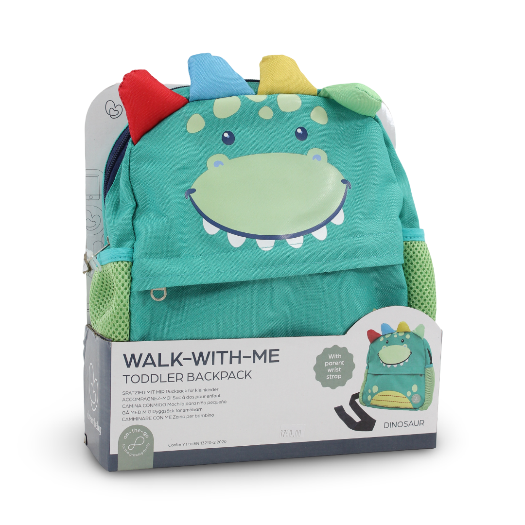 Dreambaby Walk-With-Me Dinosaur Toddler Backpack with Parent Safety Strap – Green