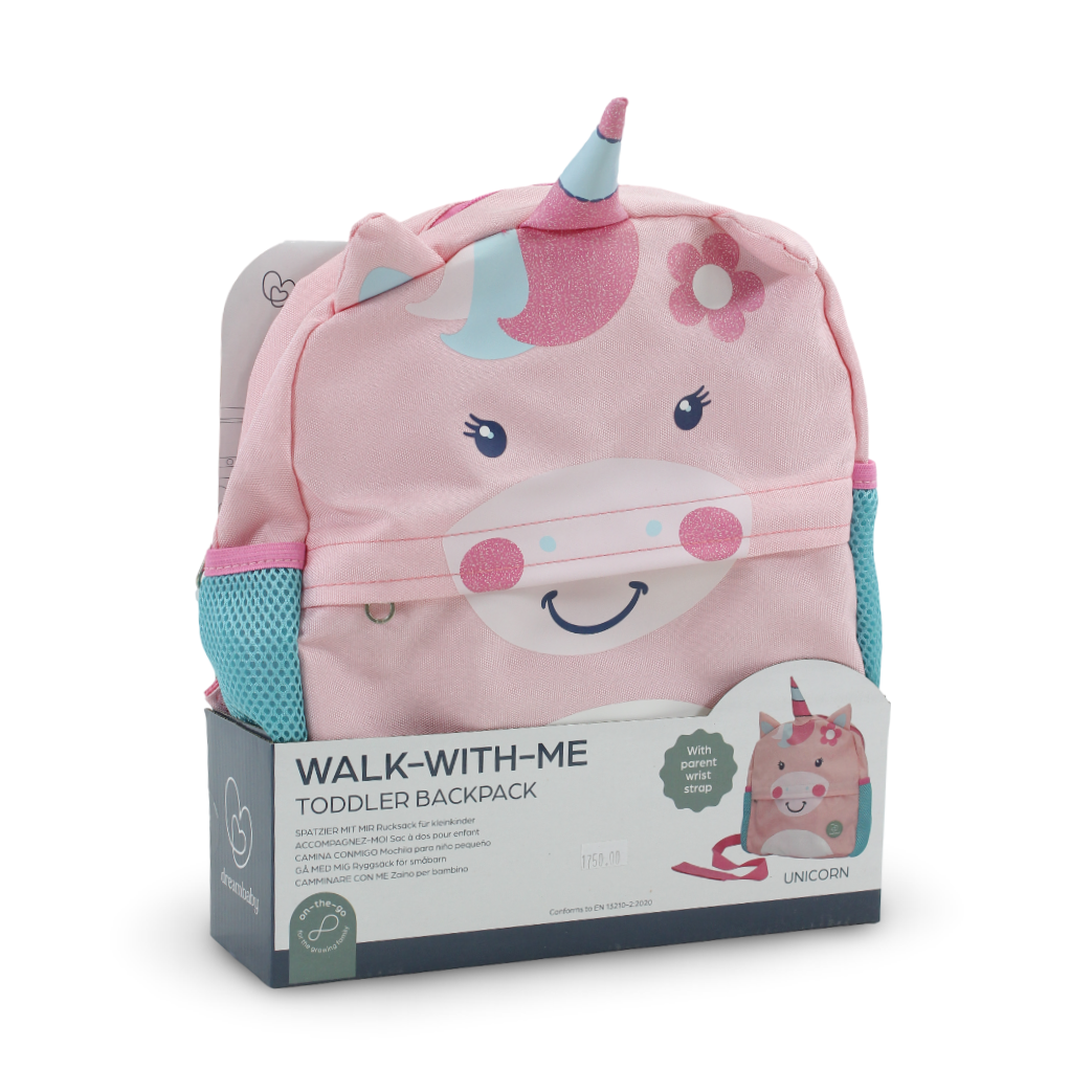 Dreambaby Walk-With-Me Unicorn Toddler Backpack with Parent Safety Strap – Pink