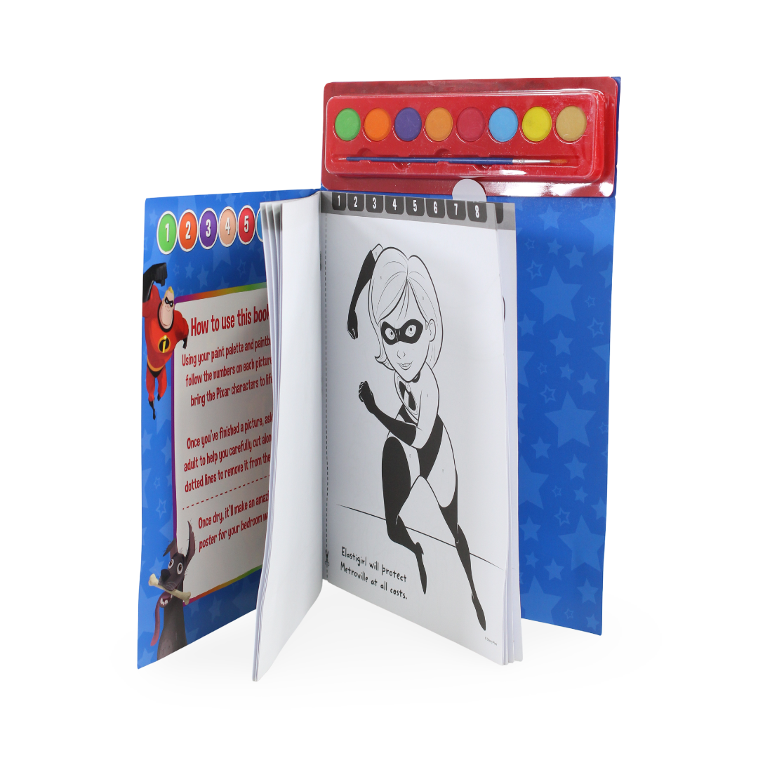 Igloo Books Disney Pixar Paint by Numbers Colouring Book + Watercolour Palette - Assortments
