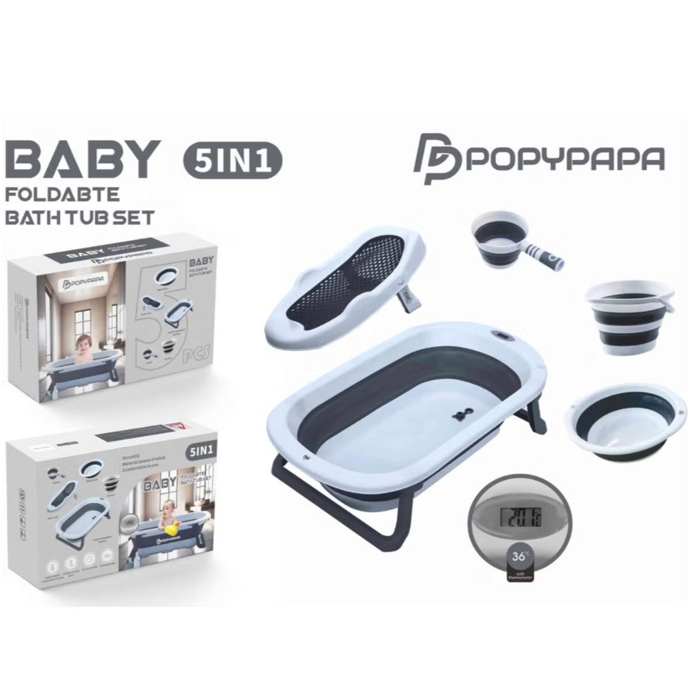 Popypapa Fldable Baby Bath Tub Set 5 Pcs – Grey