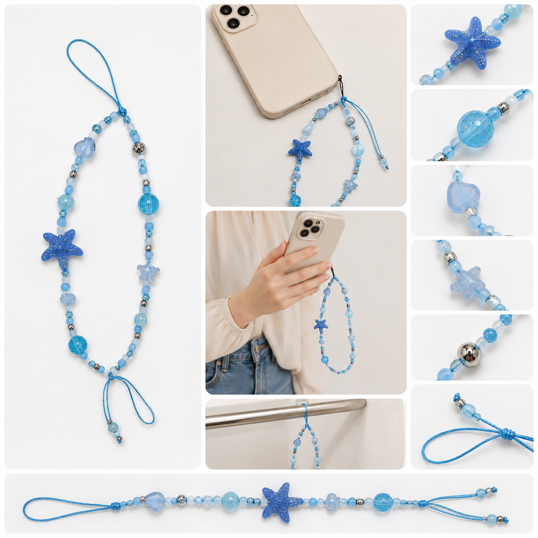 Beaded Mobile Phone Charm - Blue - Assortments - Mint-x