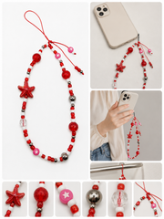 Beaded Mobile Phone Charm - Red