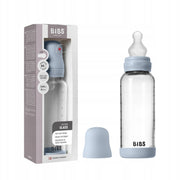 BIBS Glass Baby Bottle Round Silicone - 1 pack 240 ml Medium Flow Baby Blue