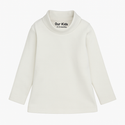 Unisex Plain White Long-Sleeved Half-Collar T-Shirt