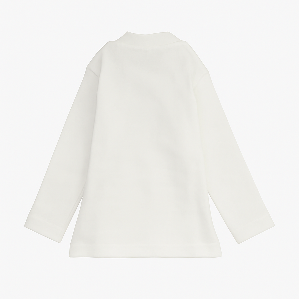 Unisex Plain White Long-Sleeved Half-Collar T-Shirt