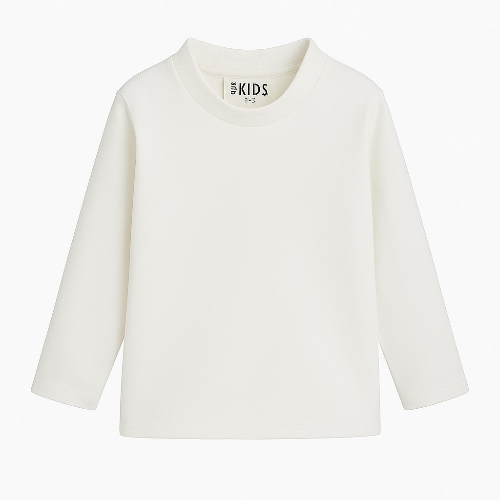 Unisex Offwhite Long-Sleeved Half-Collar T-Shirt - Clothing - Ourkids