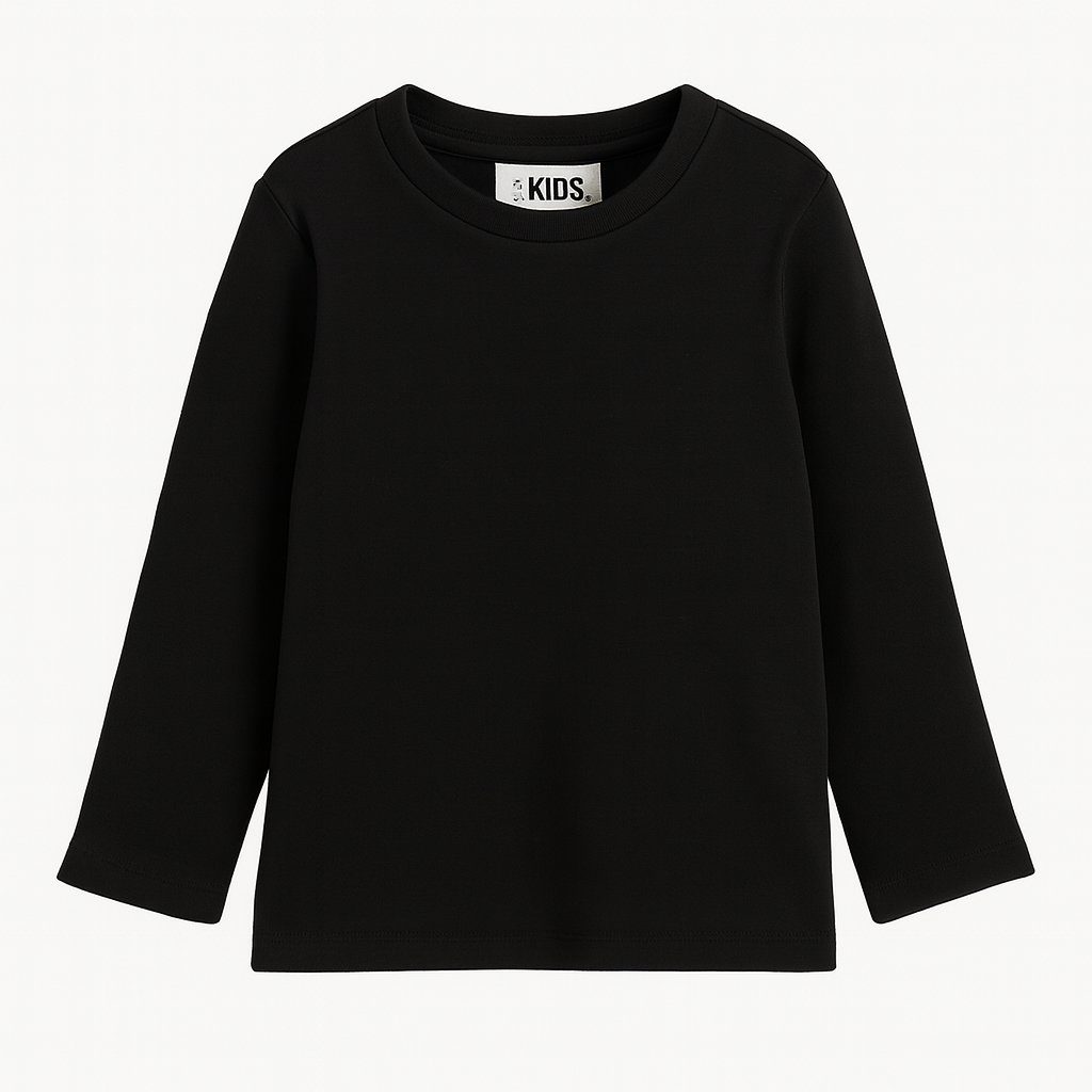 Unisex Black Long-Sleeved Half-Collar T-Shirt - Clothing - Ourkids