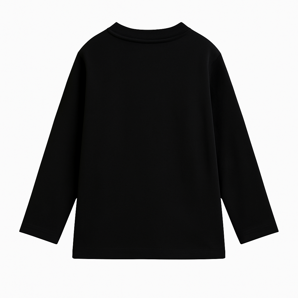 Unisex Black Long-Sleeved Half-Collar T-Shirt