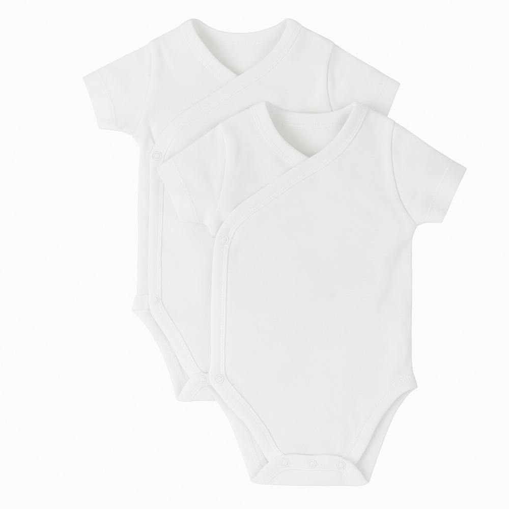 Pack Of 2 - White Short-Sleeved Wrap-Over Bodysuit