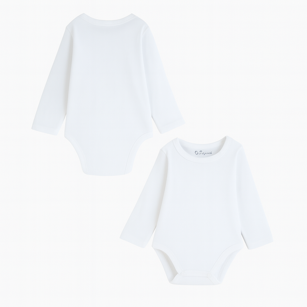 Pack Of 2 - Unisex Plain White Long-Sleeved Underwear Bodysuit