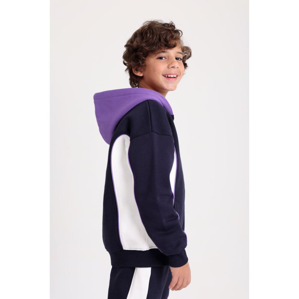 Teens Cotton Hoodie – Navy with Victory Sign Print