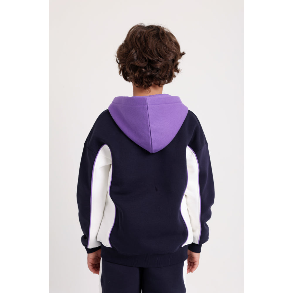 Teens Cotton Hoodie – Navy with Victory Sign Print