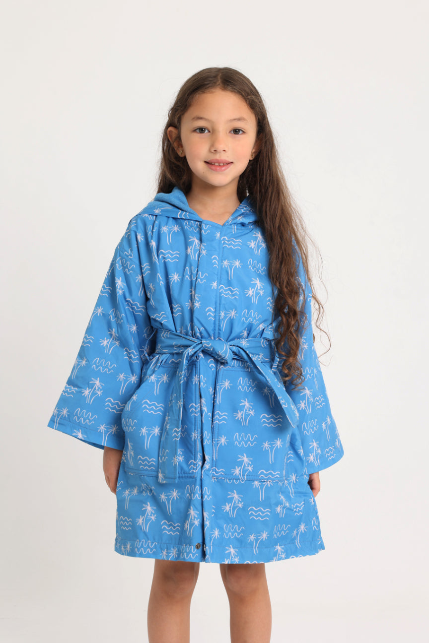 Unisex Swim Robe – Blue with Palm Print