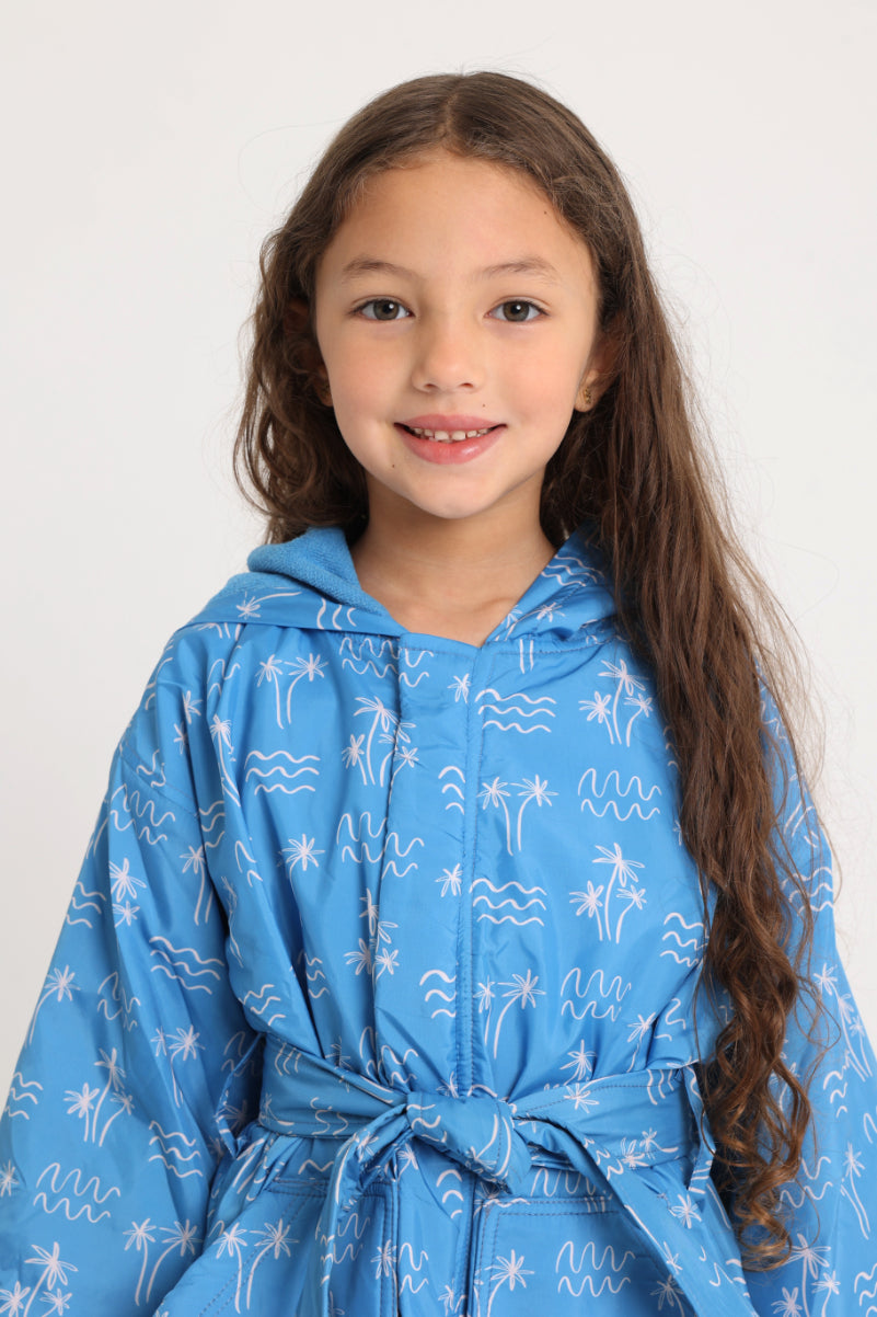 Unisex Swim Robe – Blue with Palm Print