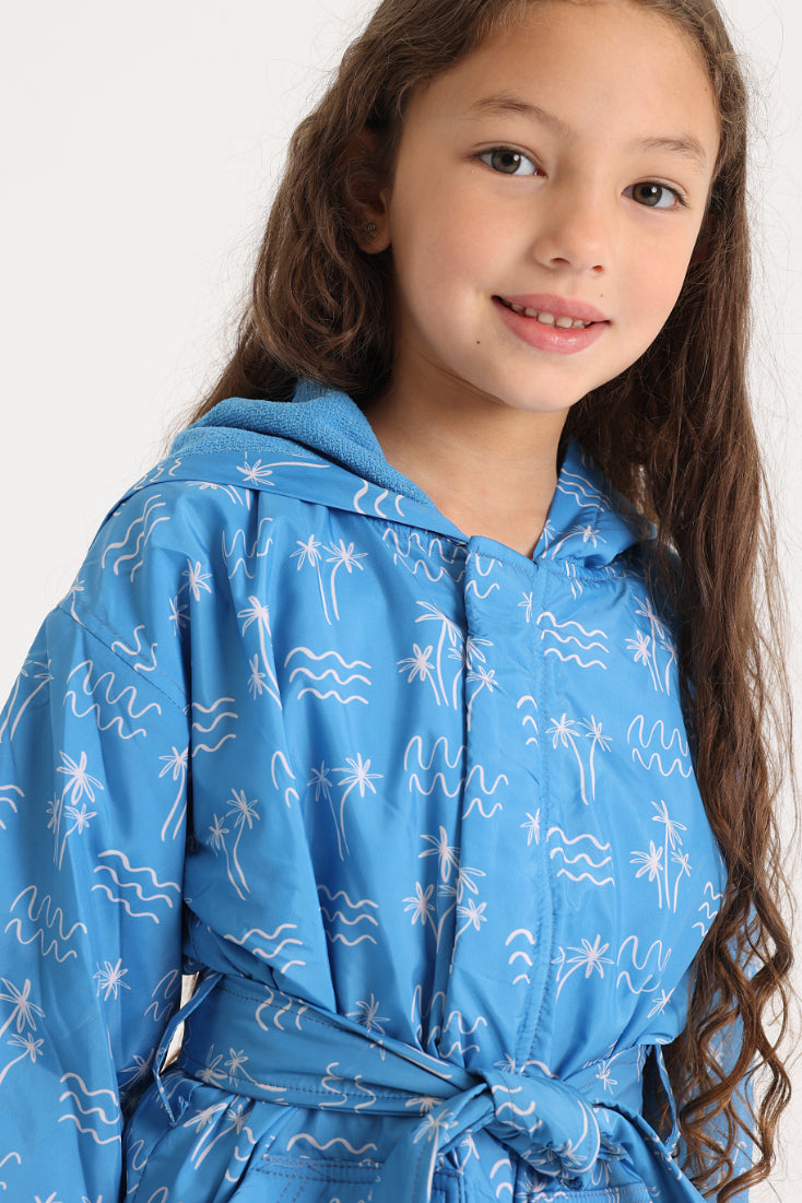 Unisex Swim Robe – Blue with Palm Print