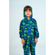 Boys Fleeced Hooded Footless Onesie – Blue Dinosaurs