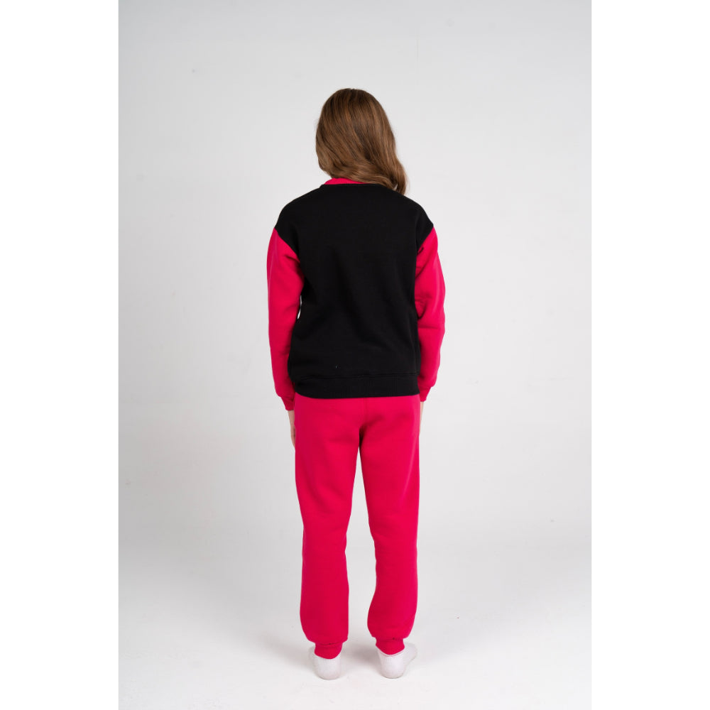 Girls Cotton Pajama Set – Black/Fuchsia with "Berry Sweet" Design