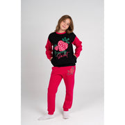 Girls Cotton Pajama Set – Black/Fuchsia with "Berry Sweet" Design