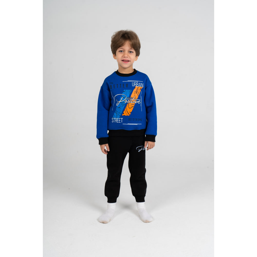 Boys Cotton Pajama Set – Blue with "Think Positive" Design - Clothing - Ourkids
