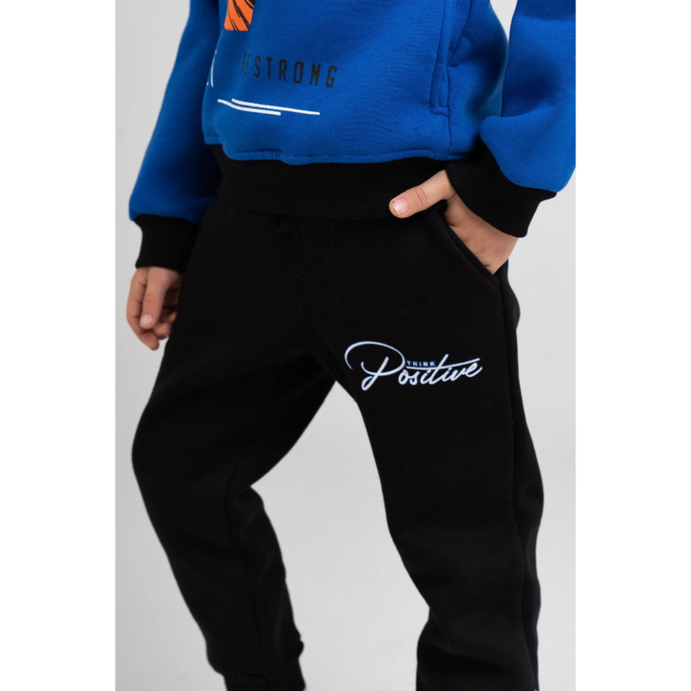 Boys Cotton Pajama Set – Blue with "Think Positive" Design