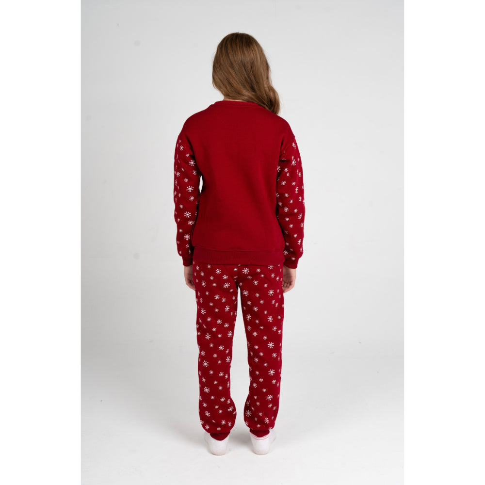 Girls Cooton Pajama Set – Maroon with “Let it Snow” Design