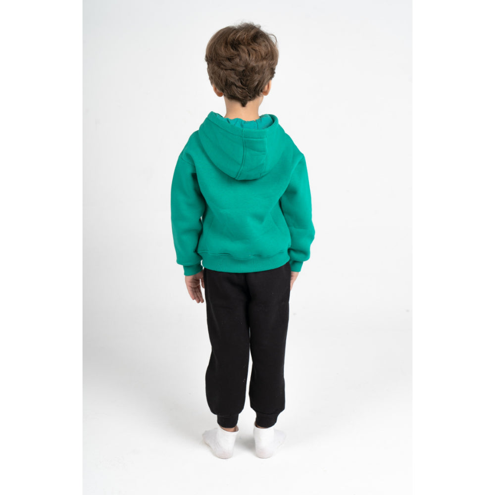 Boys Cotton Hooded Pajama Set – Green with "Winter Wonderland" Design