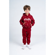 Boys Cotton Hooded Pajama Set – Maroon with "Hello Winter" Design