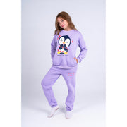Girls Cotton Pajama Set – Purple with Penguin Print
