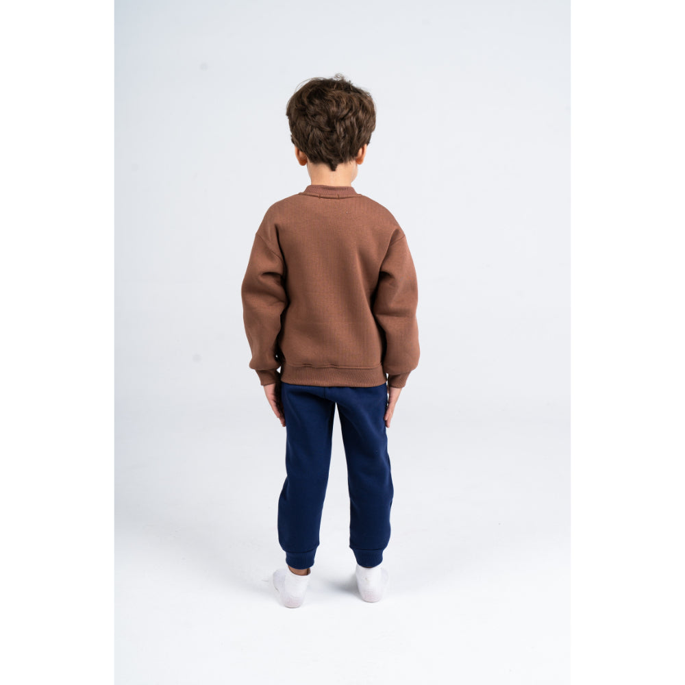 Boys Cotton Pajama Set – Brown with Moon Print
