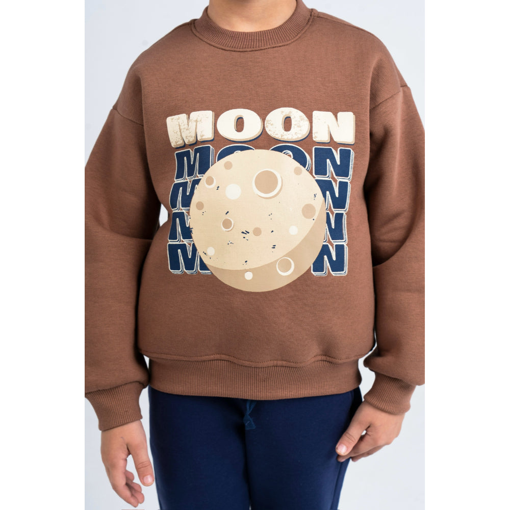 Boys Cotton Pajama Set – Brown with Moon Print
