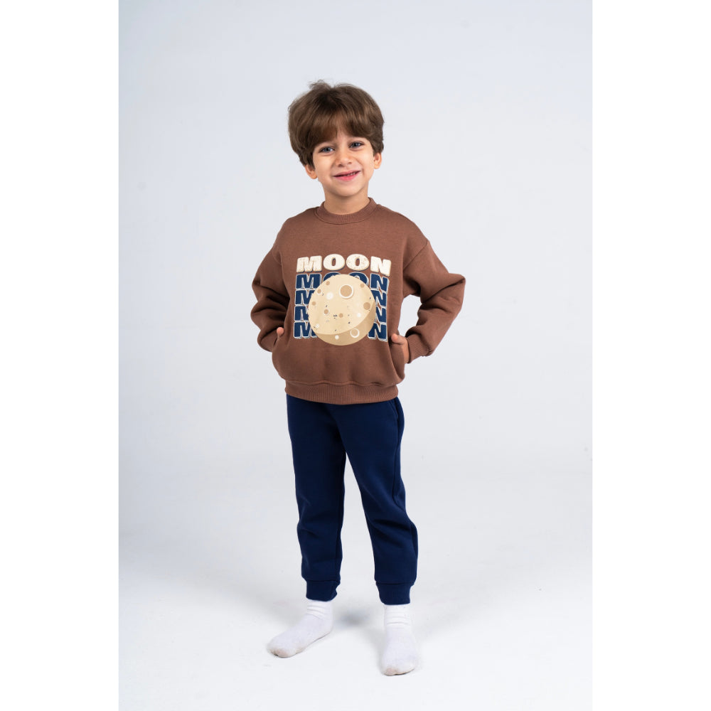 Boys Cotton Pajama Set – Brown with Moon Print