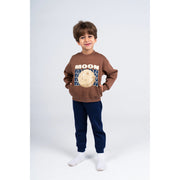 Boys Cotton Pajama Set – Brown with Moon Print