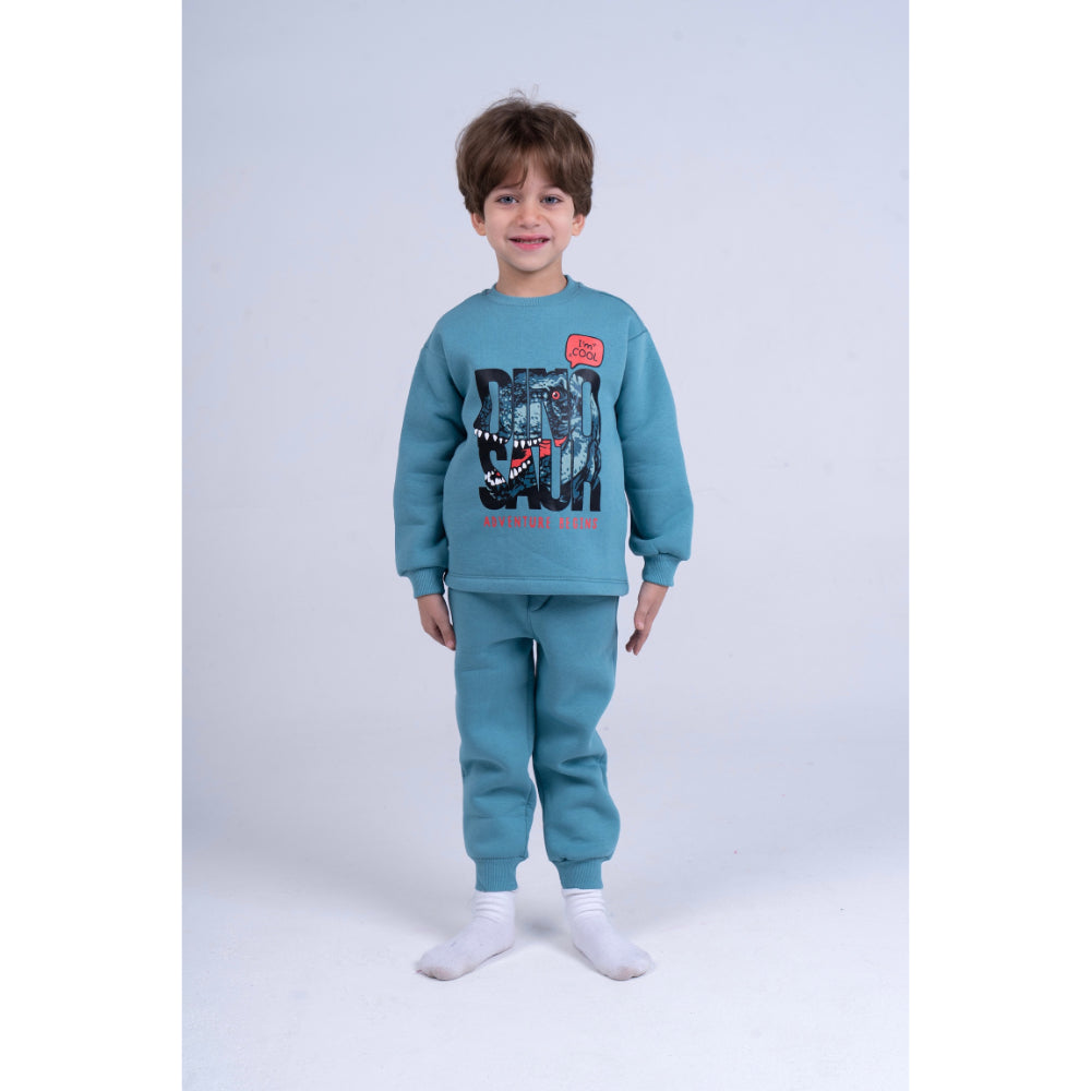 Boys Cotton Pajama Set – Mint with "Dinosaur" Design