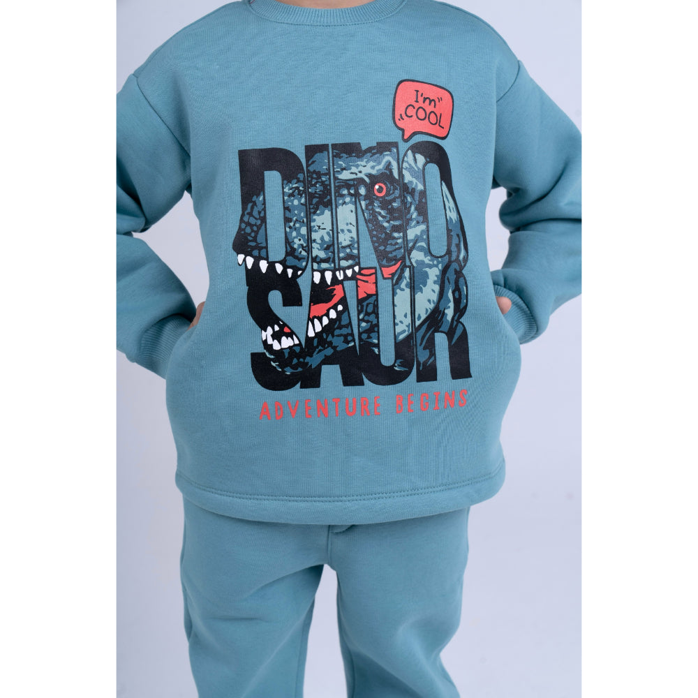 Boys Cotton Pajama Set – Mint with "Dinosaur" Design