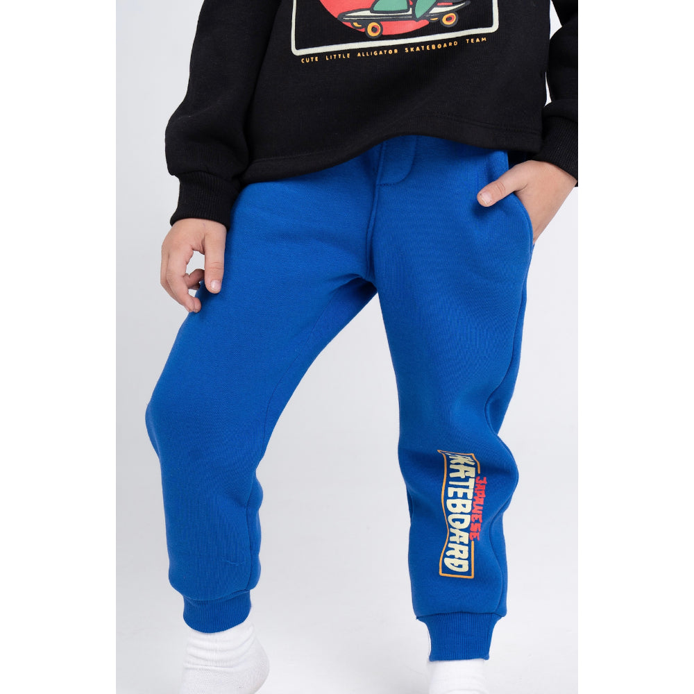 Boys Cotton Pajama Set – Black/Blue with Dino on a Skateboard Print