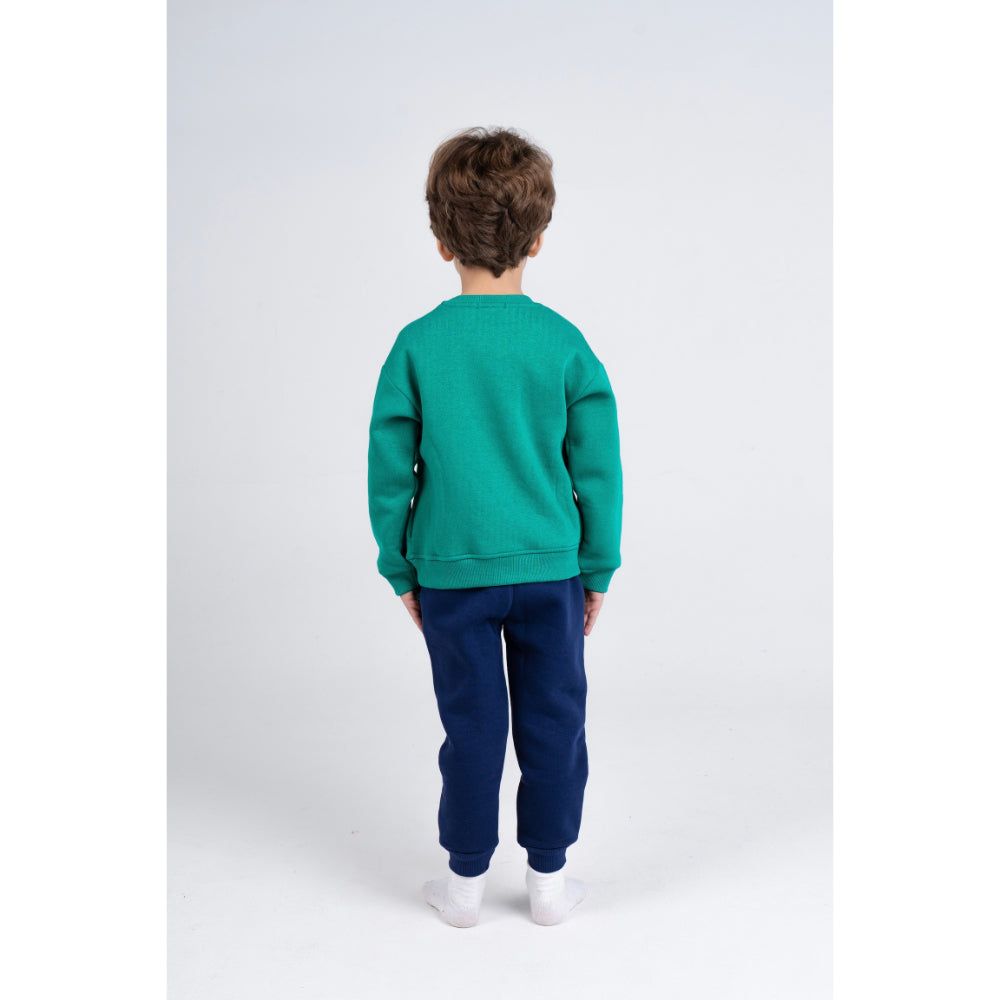 Boys Cotton Pajama Set - Green with a Snowy Winter Design