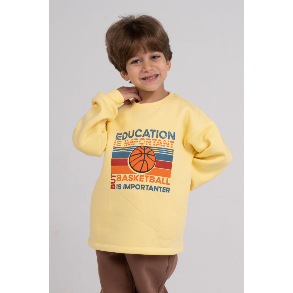 Boys Cotton Pajama Set – Yellow/Brown with "Basketball" Design