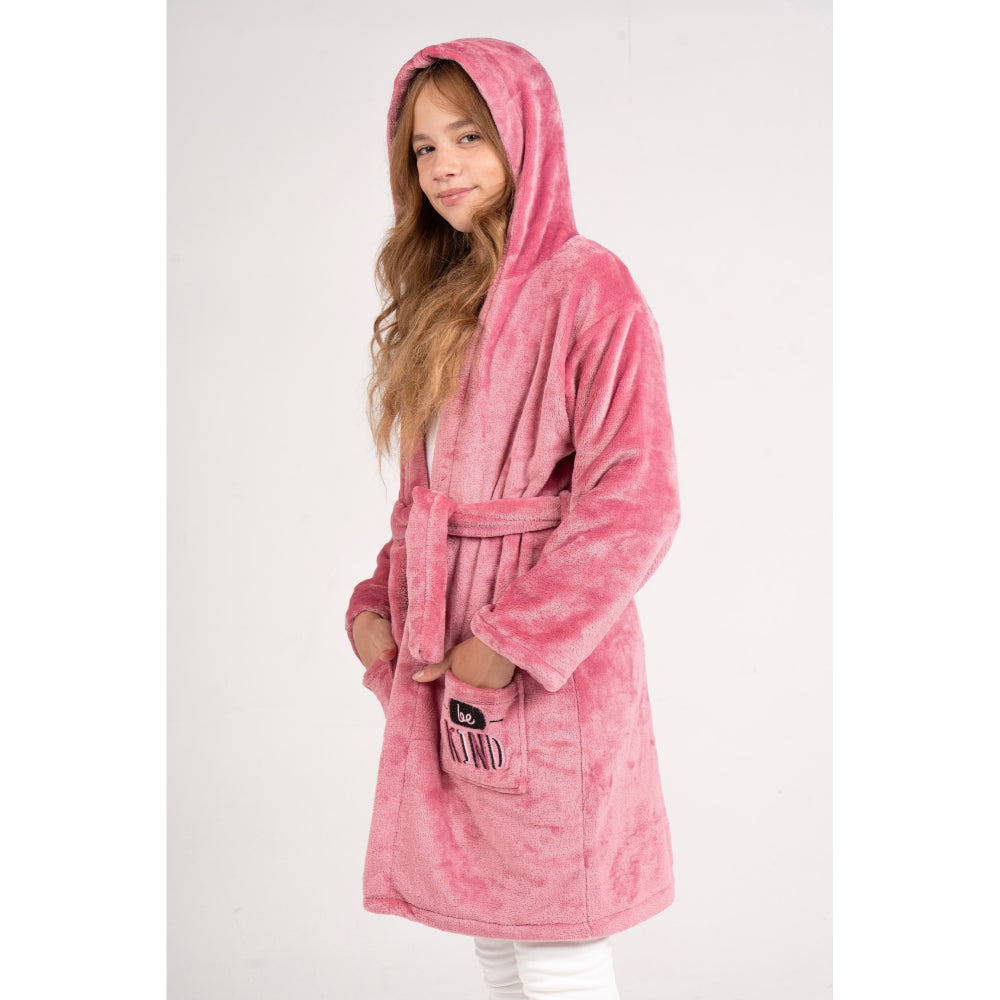Girls Velvet Robe – Dustypink with "Love Be Kind" Design
