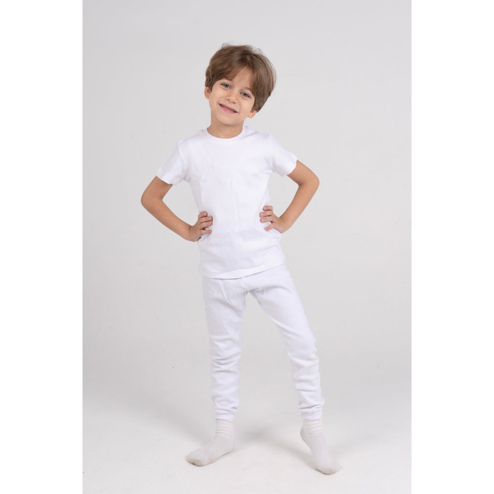 Pack of 2 – Unisex Ribbed Short-Sleeved Thermal Top White