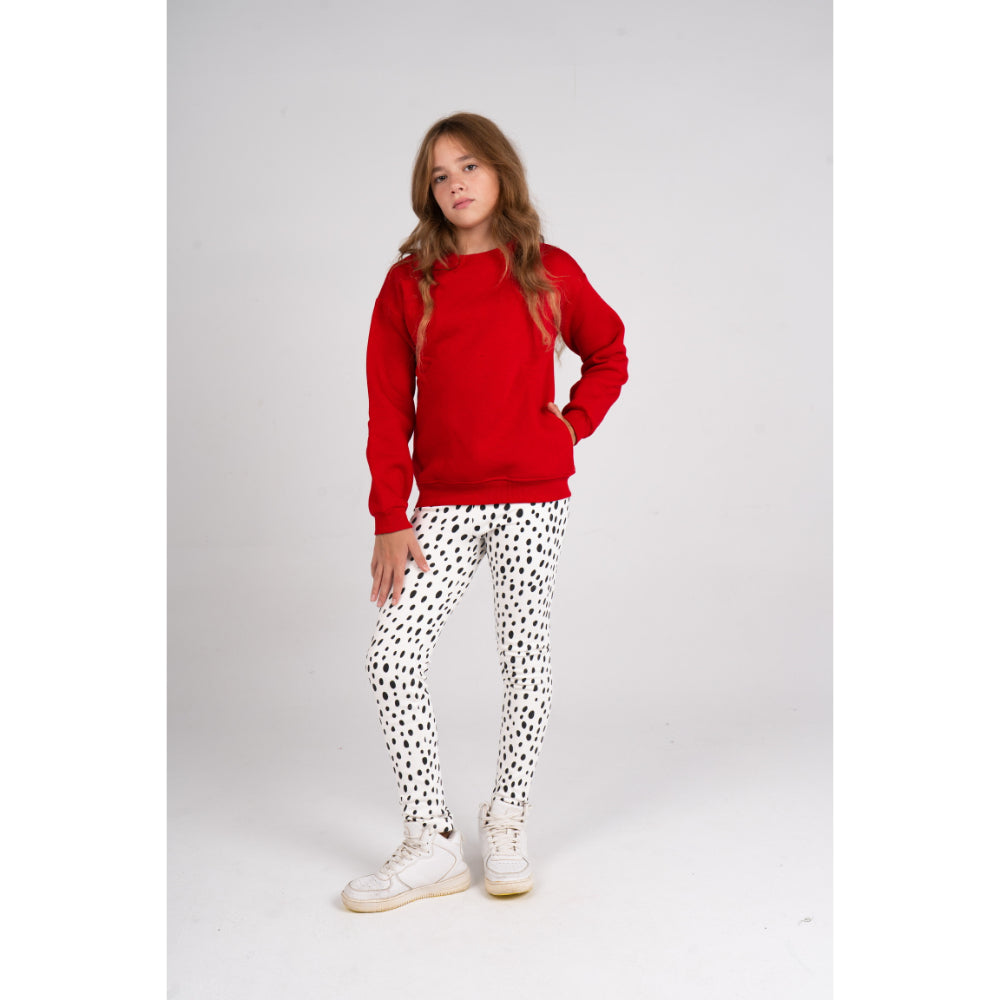 Girls Soft & Stylish Leggings – White with Dalmatian Dots