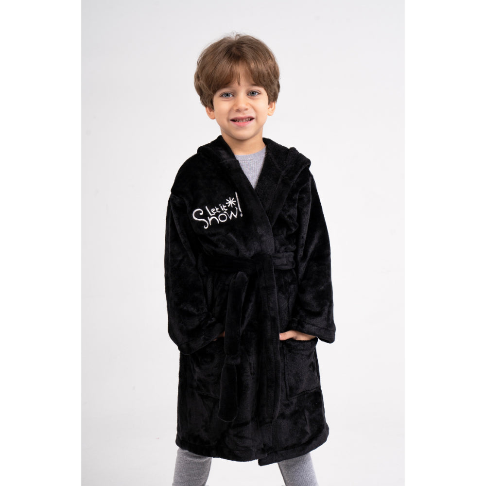 Unisex Velvet Robe – Black with "Let it Snow" Design