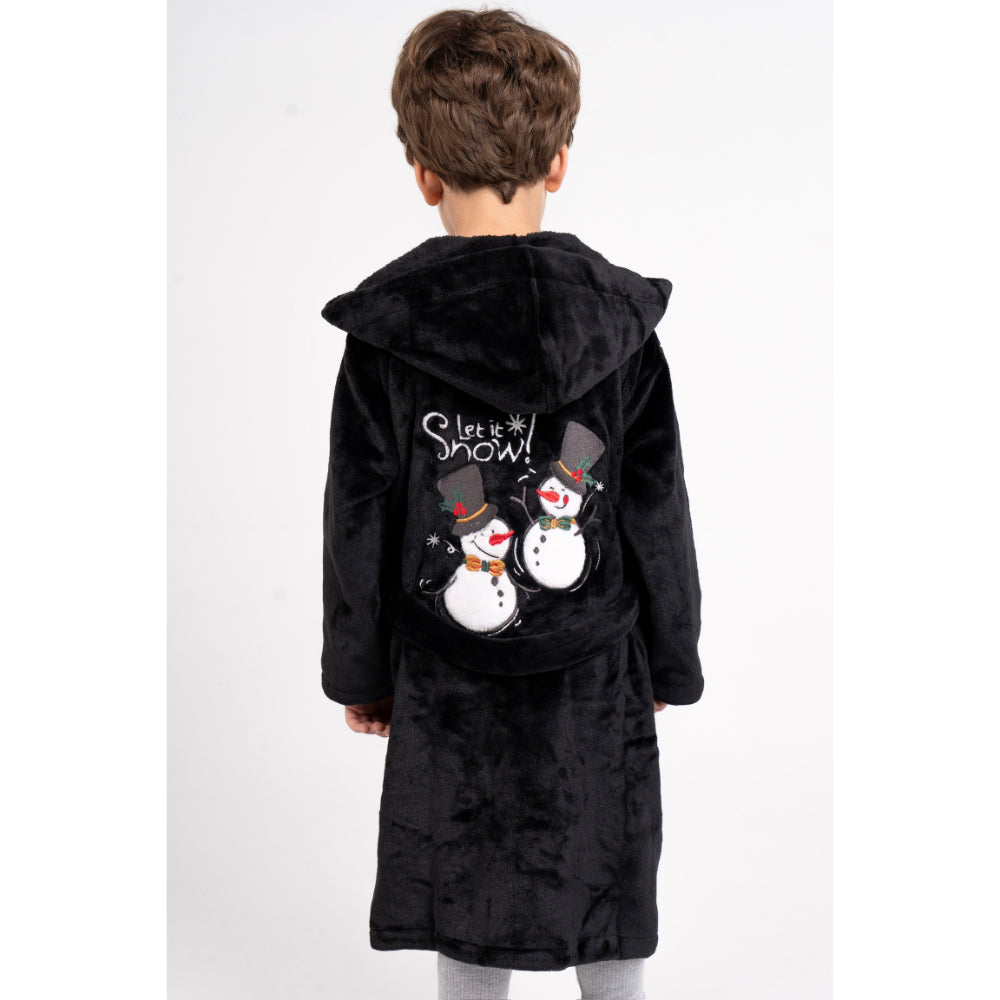 Unisex Velvet Robe – Black with "Let it Snow" Design