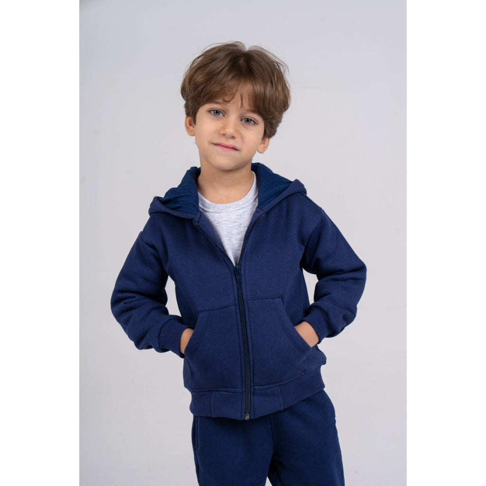 Unisex Plain Fleeced Zip-Up Hoodie – Navy