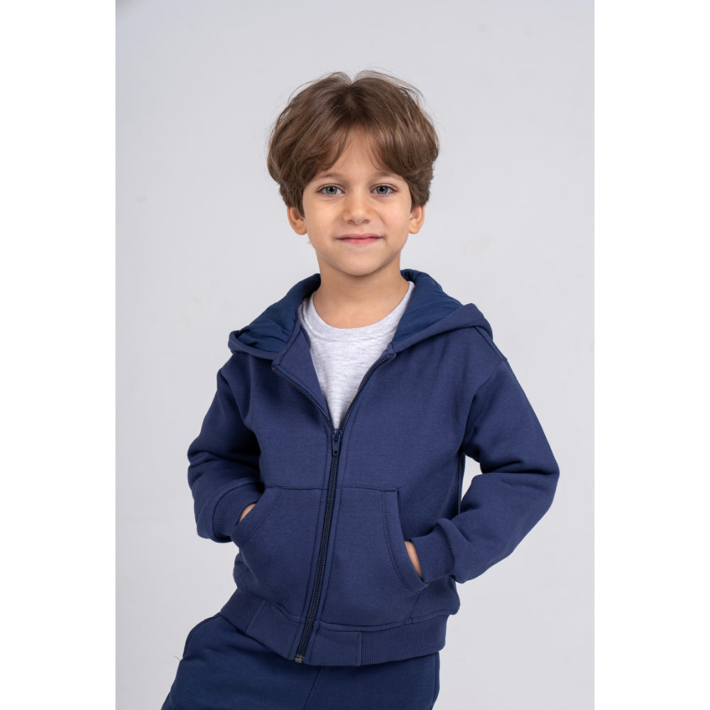 Unisex Plain Fleeced Zip-Up Hoodie – Navy