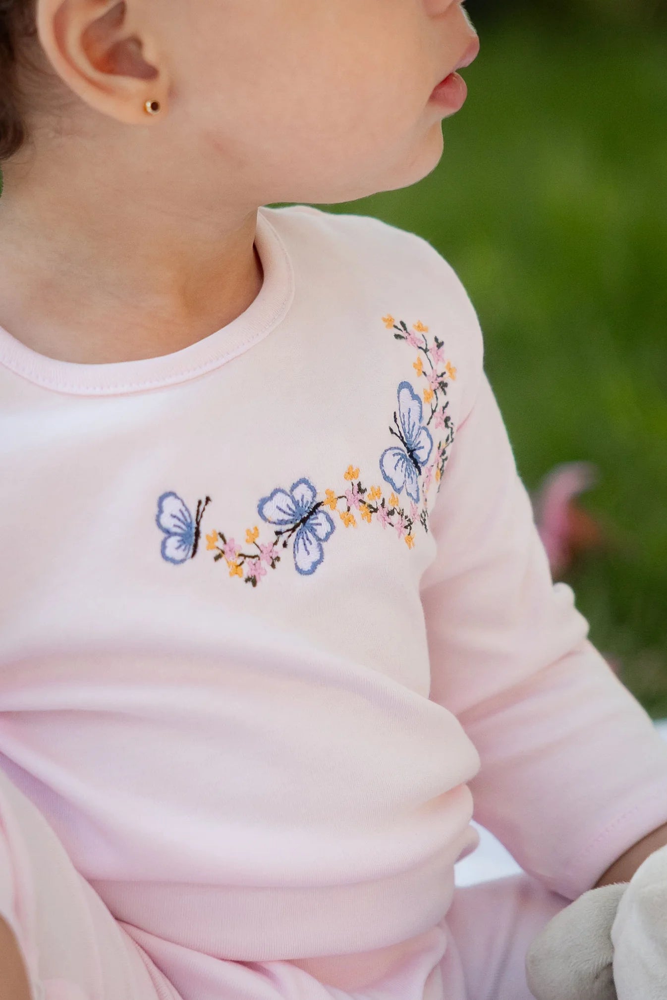 Baby Girls Cotton Footless Onesie – Pink with Butterflies Print