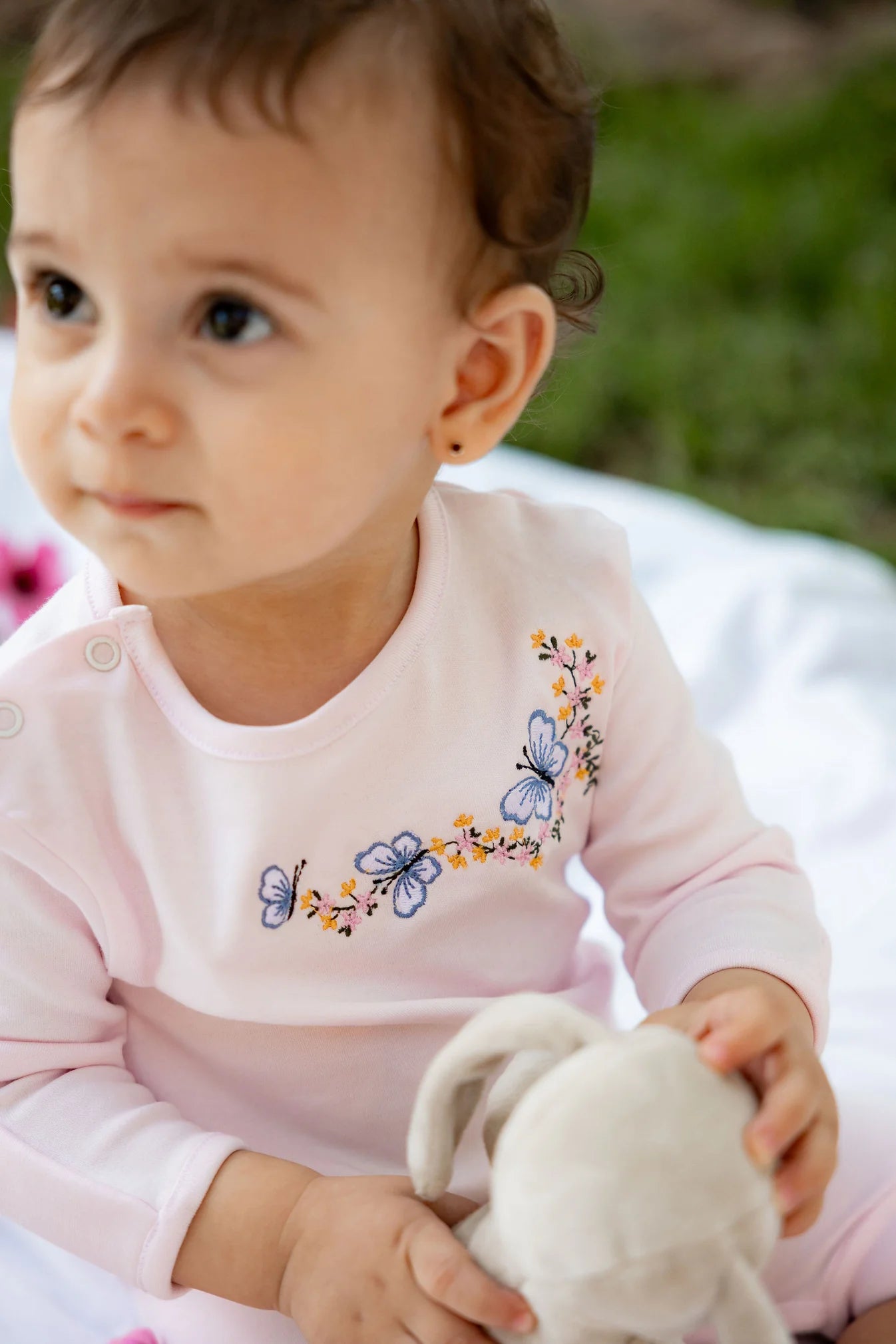 Baby Girls Cotton 2-Piece Footless Onesie – Pink with Butterflies Print