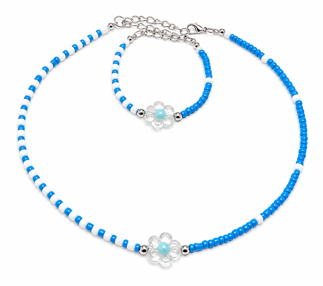Flower Necklace Set - Blue - Assortments - Mint-x