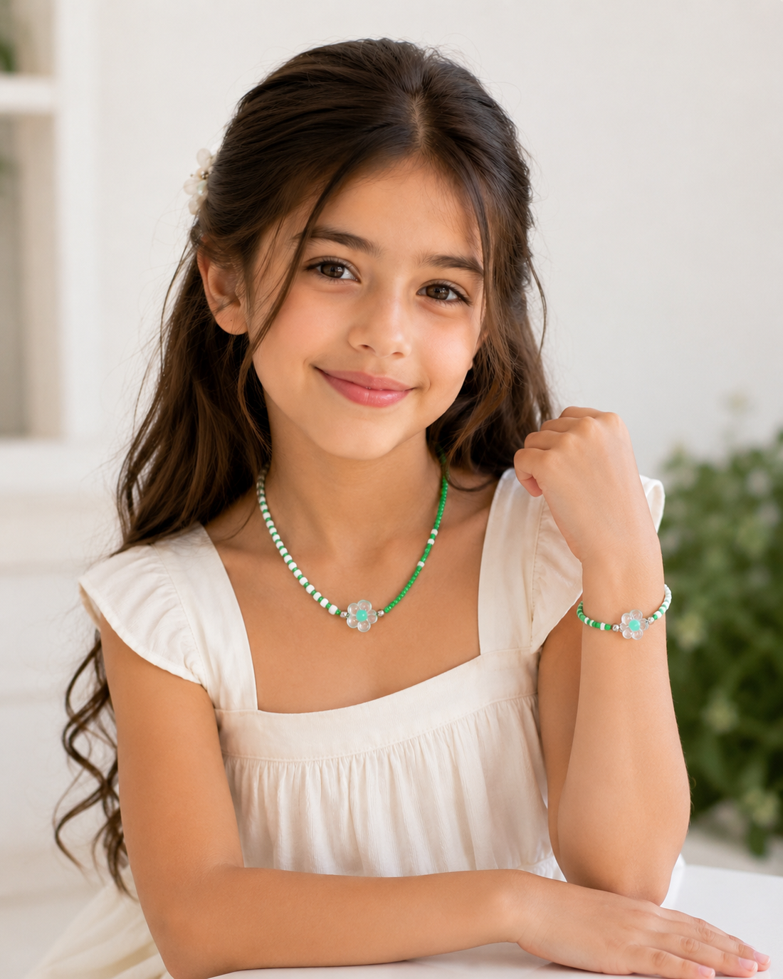 Flower Necklace Set - Green